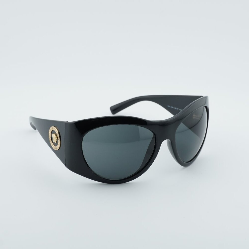 Versace VE4392 GB1/87 Sunglasses Black Oval Frame, Grey Lenses